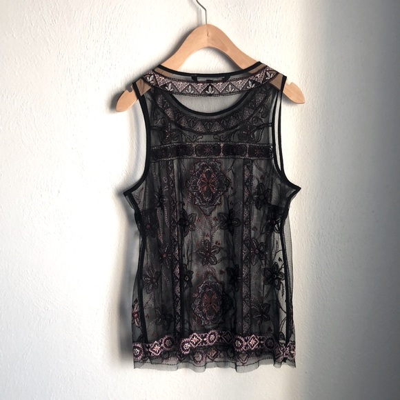 WHBM Sheer Embroidered Top - Picture 2 of 2